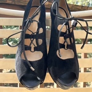 Talbots Size 8 Lace Up Black Peep Toe Heels